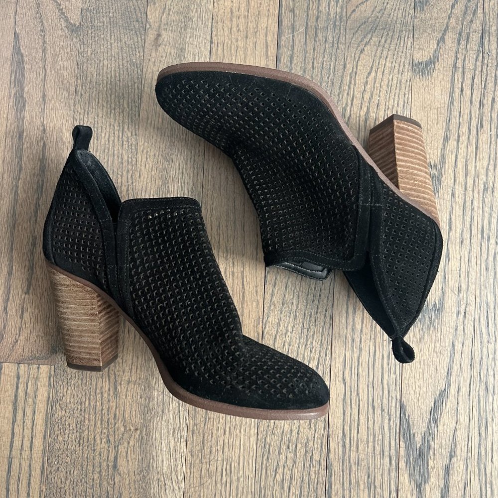 vince camuto perforated suede booties